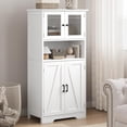 thumbnail image 4 of Modern 54" Tall Freestanding Storage Cabinet with Glass Doors & Adjustable Shelves, Multi-Use Wooden Cupboard for Bathroom, Kitchen, Pantry, Living Room, 4 of 9
