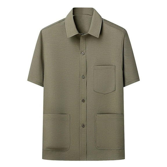 YLSDY Men's Vintage Button Down Shirt Short Sleeve Collared T-Shirts Stylish with Multi Pockets Business Casual Dress Work Shirts Army Green M