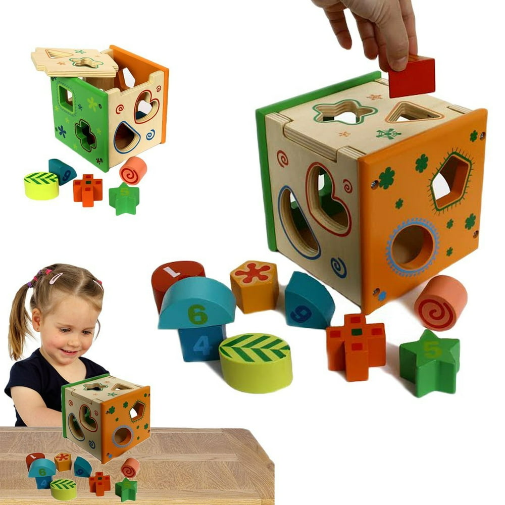 Dazzling Toys Wooden Shape Sorting Cube, Educational Toy for Children