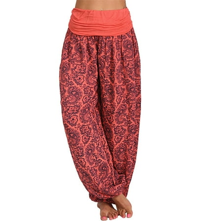 

Women Comfy Pajama Pants Wide Leg Lounge Palazzo Yoga Pants Stretch Casual Floral Print Fold Waist Pants