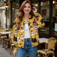 thumbnail image 2 of Xoenoiee Women's Windbreaker Bomber Jacket Zip Up Jacket Fall Winter Casual Coat Lightweight Women Loose Fit Outerwear with Pockets, Cartoon Cats Paw Snowflake Yellow, 3X-Large, 2 of 7