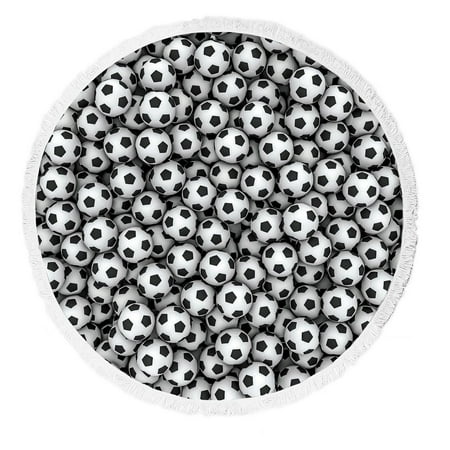 ABPHQTO Soccer Balls Round Beach Blanket with Tassels Beach Throw Towel Yoga Mat Picnic Blanket