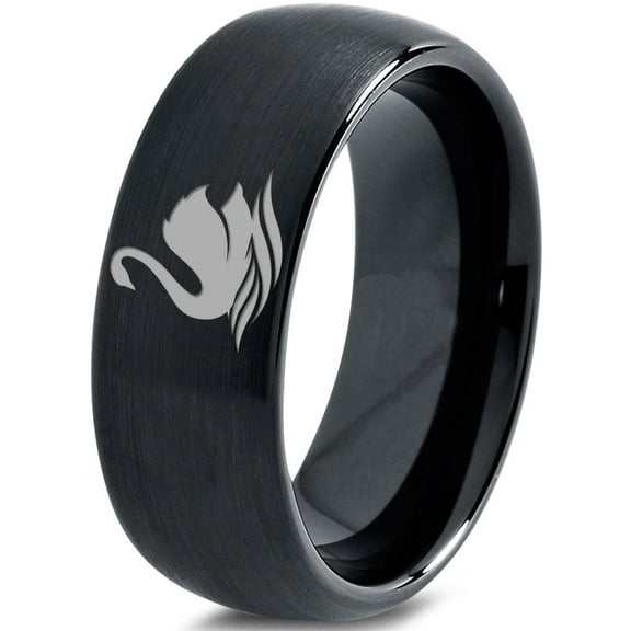 Tungsten Swan Bird Anatidae Cygnus Swimming Band Ring 8mm Men Women Comfort Fit Black Dome Brushed Polished