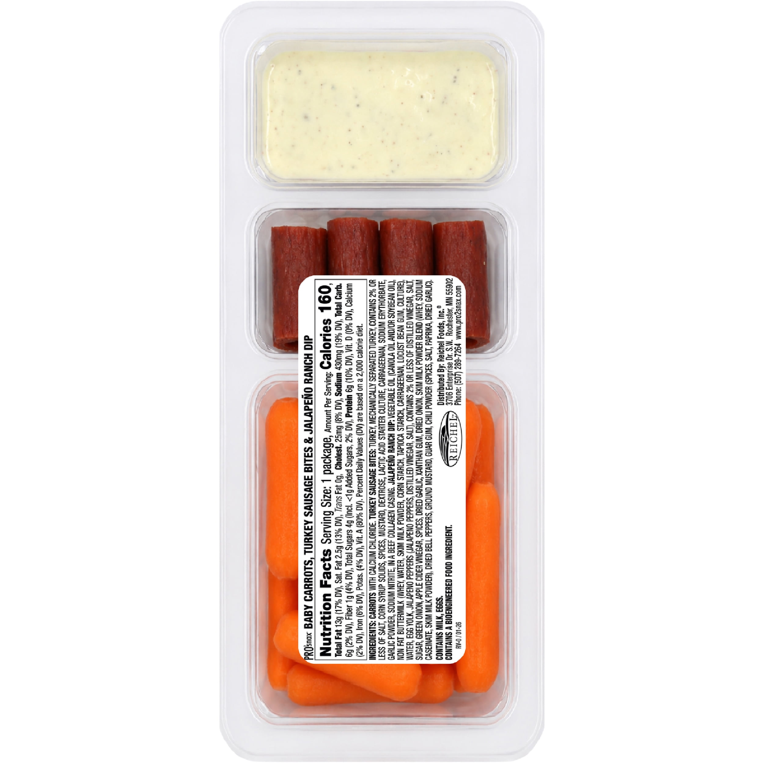 PRO2snax Baby Carrots, Turkey Sausage Bites & Jalapeño Ranch Dip, 3.00oz