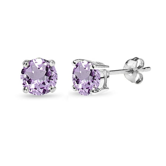 Amethyst 6mm Round-Cut Solitaire Sterling Silver Stud Earrings