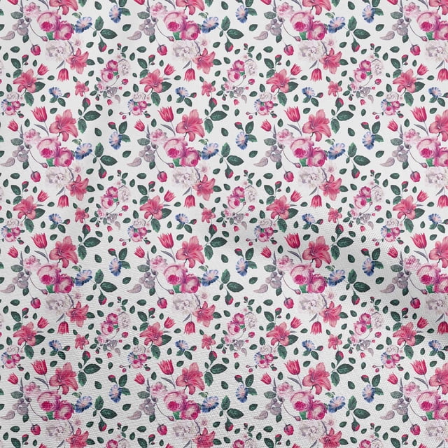 oneOone Tissu Popeline de Coton Blanc Floraux Matériel de Robe Tissu Imprimé Tissu au Mètre 56 Pouces de Large