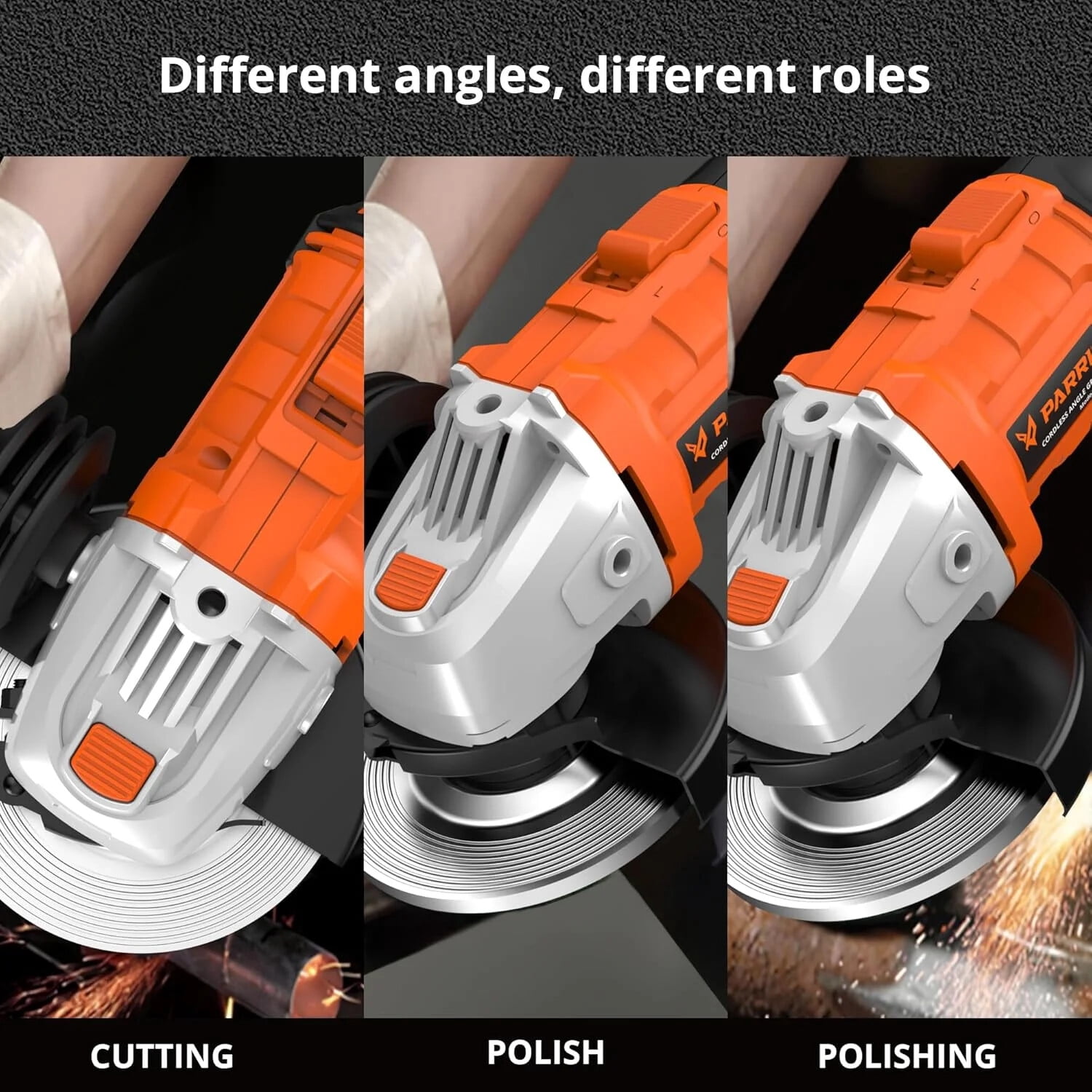 Parrior 20V Max Cordless Angle Grinder Kit, 8500RPM Brushless Motor, with 4Ah Battery & Fast Charger, for Cutting Polishing Grinding