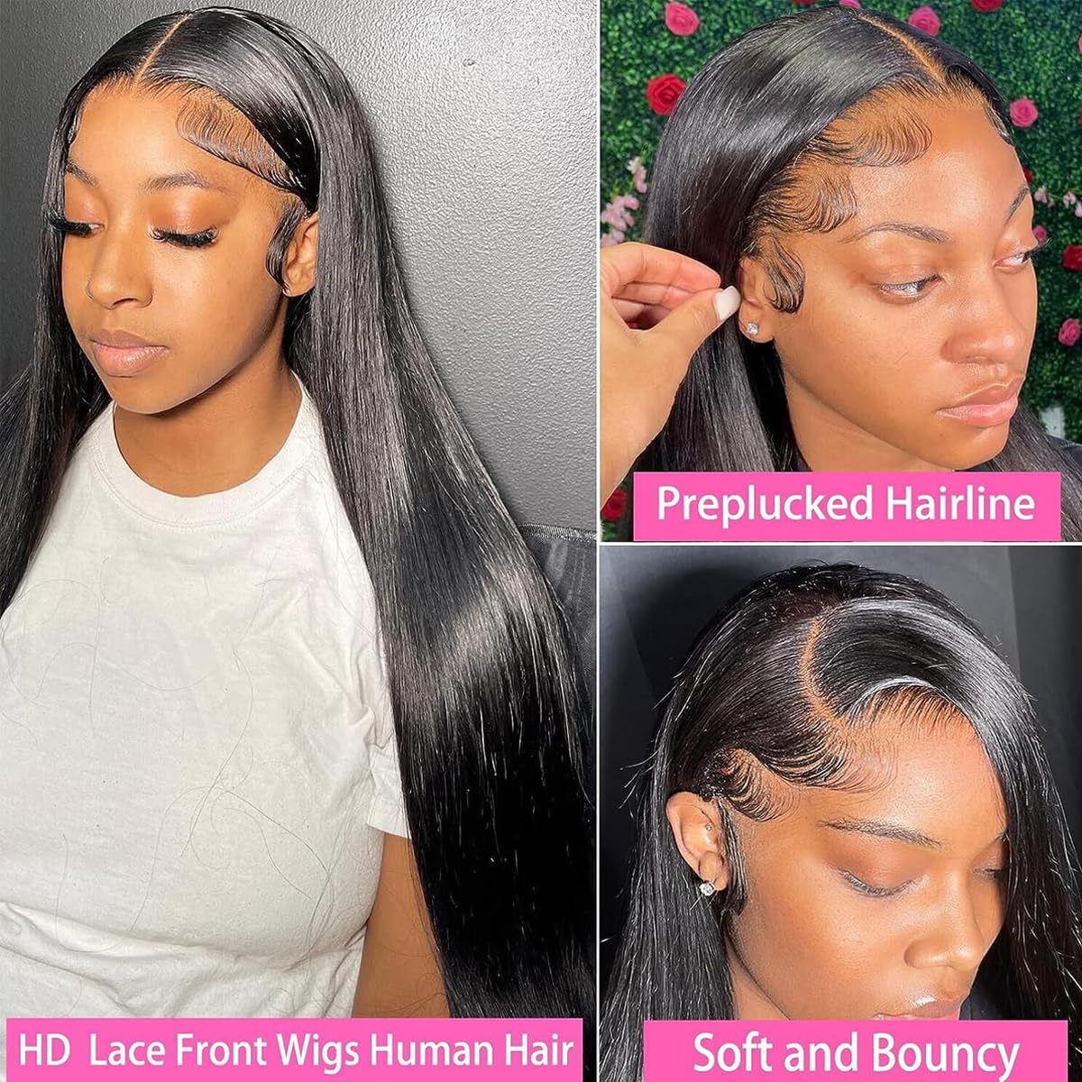 Straight Human Hair Pre Plucked, 180 Density 13x4 HD Transparent Lace Front Wigs, Glueless Wig with Baby Hair, Brazilian Natural Color 20&nbsp;Inch