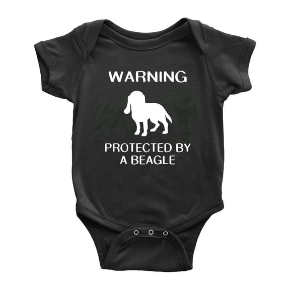 Warning: Protected by A Beagle Dog Funny Baby Rompers Newborn Clothes Outfits (Black,12-18 Months)