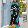 thumbnail image 4 of Dancing Skeleton With Colorful Background Women's Long Dress Long Sleeves Dress Vintage Dresses Party Maxi Dress High Waist Dress, 4 of 4