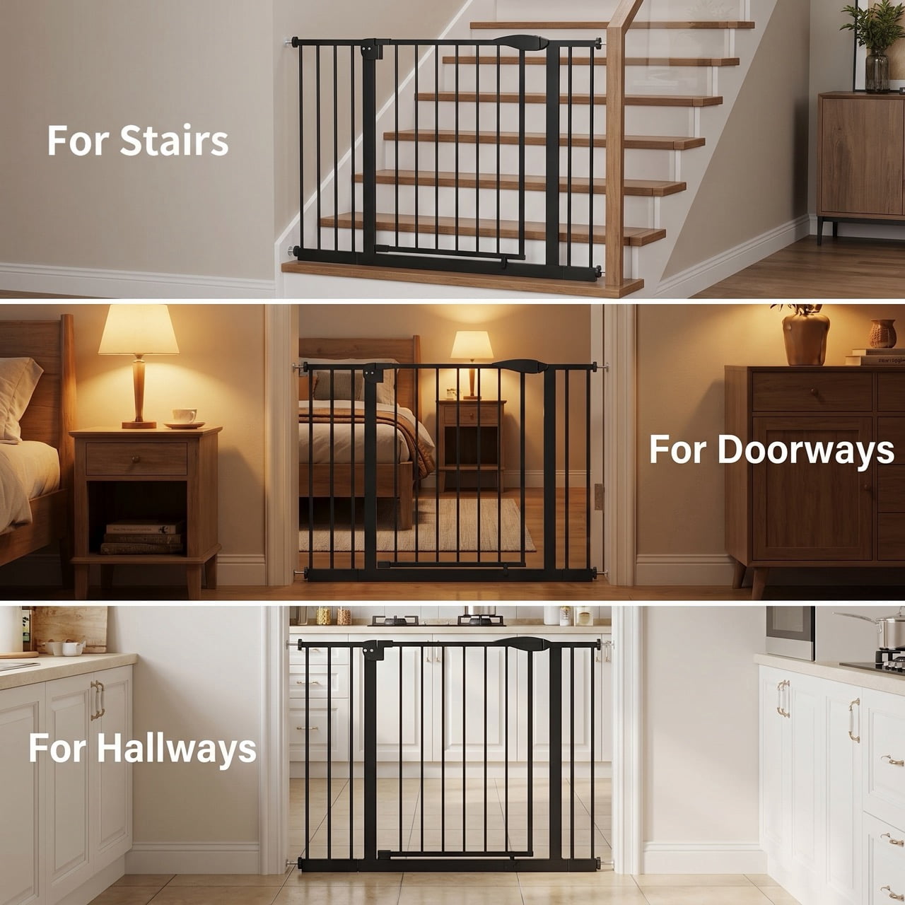 DURAMOXLQ 29.5-44.1" Adjustable Baby & Pet Gate for Stairs, Pressure Mounted Walk-Through Dog Gate, Black
