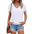 thumbnail image 3 of Blusas para Mujer WIHOLL Manga Corta con Hombros Descubiertos Cuello en V Blanca Talla M, 3 of 5