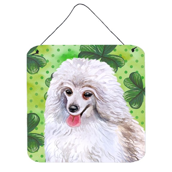 Medium White Poodle St Patricks Wall or Door Hanging Prints Green