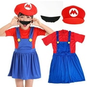 ZUITEH Men Women Kids Super Mario and Luigi Bros Fancy Plumber Costume Great Accessory for Fancy Dress Parties, Festivals and Carnivals, Fancy Dress Outfits Halloween Costumes, Halloween Cosplay