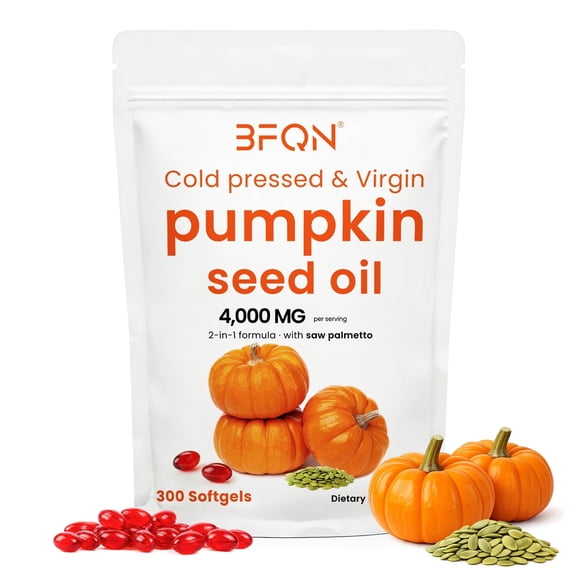 Pumpkin Seed Oil Capsules with Saw Palmetto – 3000mg per Serving, 300 Softgels | Cold Pressed, Pure Virgin Oil | Supports Hair, Urinary, Bladder & Prostate Health | Non-GMO