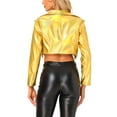 thumbnail image 3 of INSPIRE CHIC Women's Fashion Lapel Long Sleeve Metallic Holographic Shiny Jacket L Gold, 3 of 5