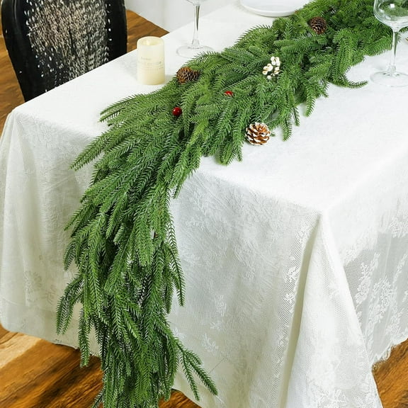 Guvpev 2Pcs Artificial Norfolk Pine Garland, 9FT Real Touch Christmas Garland, Realistic Natural Green Fake Greenery Garland for Home, Table, Mantel, Wall, Front Door, Indoor Outdoor Xmas Decorations