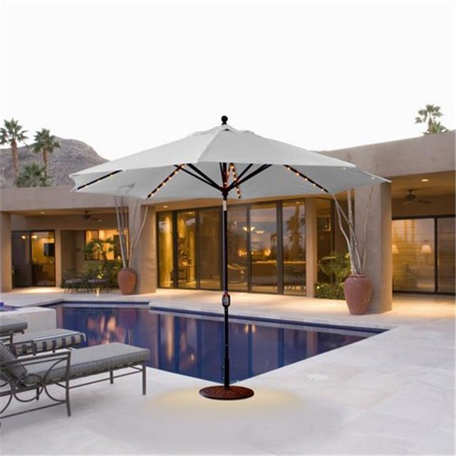 Galtech 11 Pi Noir Auto Inclinable avec LED Lumières Parapluie - Noir Sunbrella