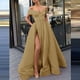 thumbnail image 4 of Vestidos de novia Prolriy para mujer, largos hasta el suelo, de gasa, estilo cóctel, estilo francés, retro, de verano, corte bajo, escote en V, corte de boda, lisos, 2024, amarillo, XXXL, 4 of 4