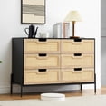 thumbnail image 1 of Commode en Rotin, Commode Haute à 6 Tiroirs pour Chambre, Unités d'Organisation de Rangement pour Garde-Robe Salon Couloir Entrée, Grande Tour à Tiroirs (Noir, 6 Tiroirs), 1 of 9