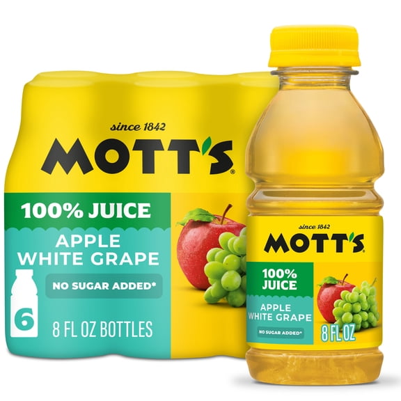 Mott's 100% Juice Apple White Grape Juice, 8 fl oz, 6 Count Bottles