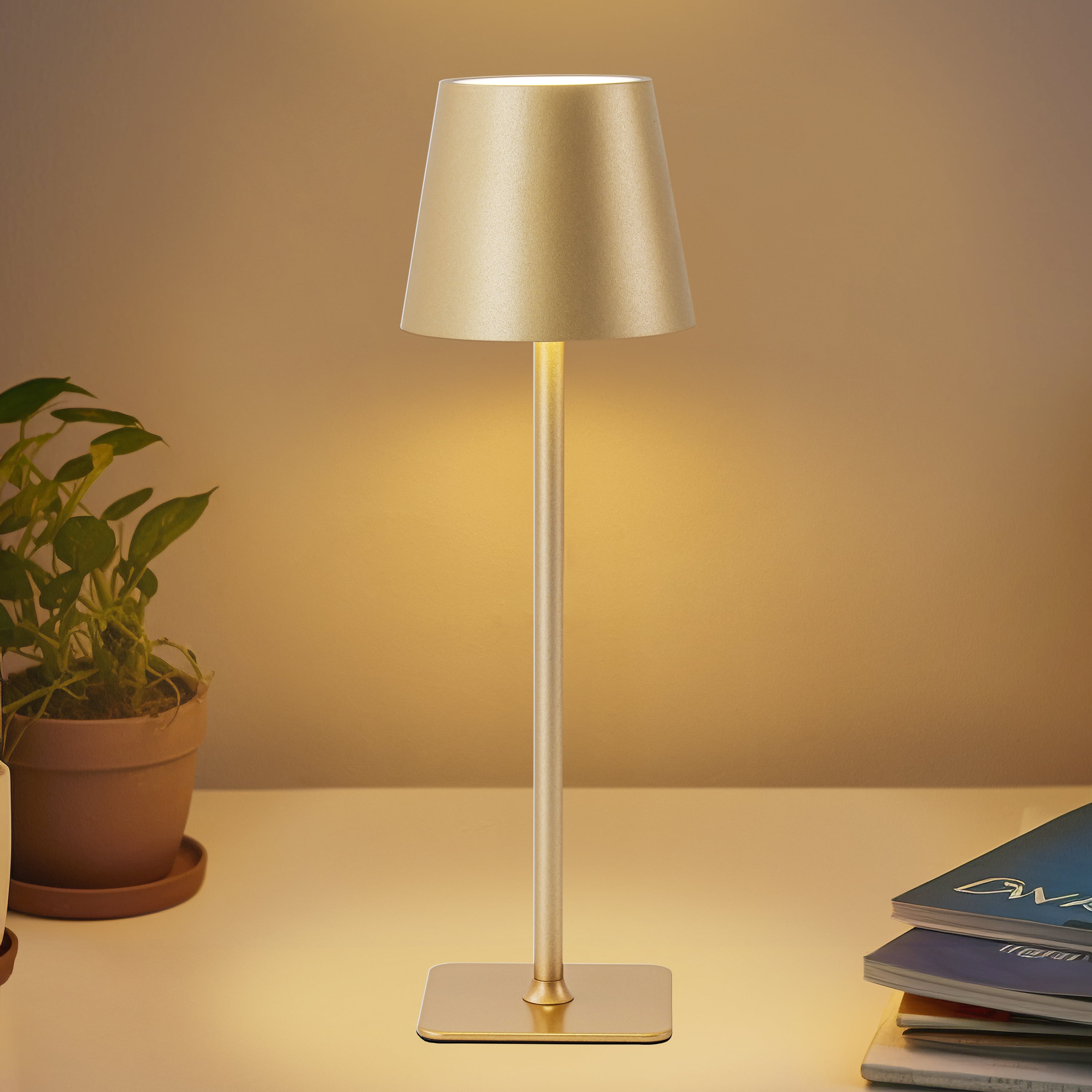 C Cattleya 4-Pack 14" Gold LED Cordless Table Lamp, 3CCT Dimmable Portable Desk Lamps