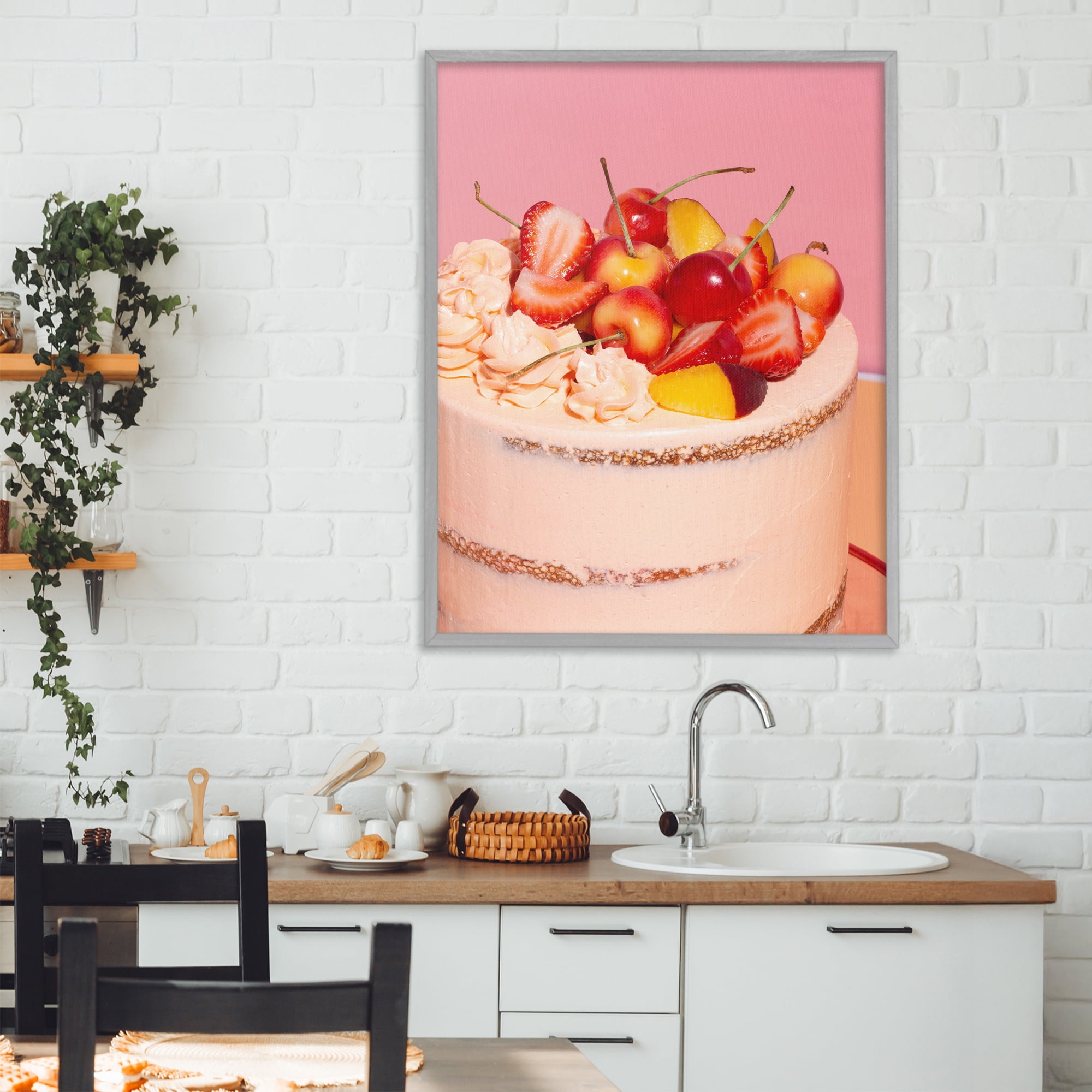 Stupell Industries Strawberry Fruit Cake Gray Framed Giclee Art, design by LISH Creative