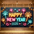 thumbnail image 6 of Neon Happy New Year Banner Firework Design New Year Display Colorful 2026 Pattern 2026 Backdrop for New Year Party Holiday Celebration Indoor Decoration, 6 of 9