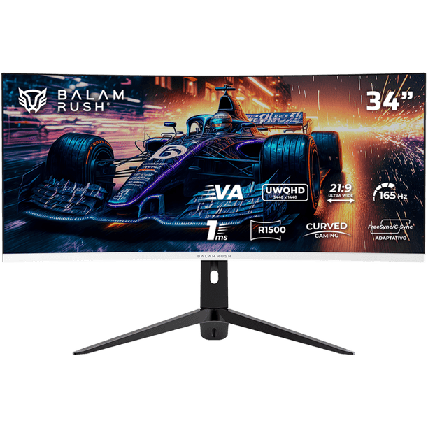 Monitor Gamer Curvo 34 BALAM RUSH EXTREME EARTH PRO MGP34C 1Ms 165Hz UWQHD VA LED HDMI Altavoces FreeSync/G-Sync Blanco BR-940696