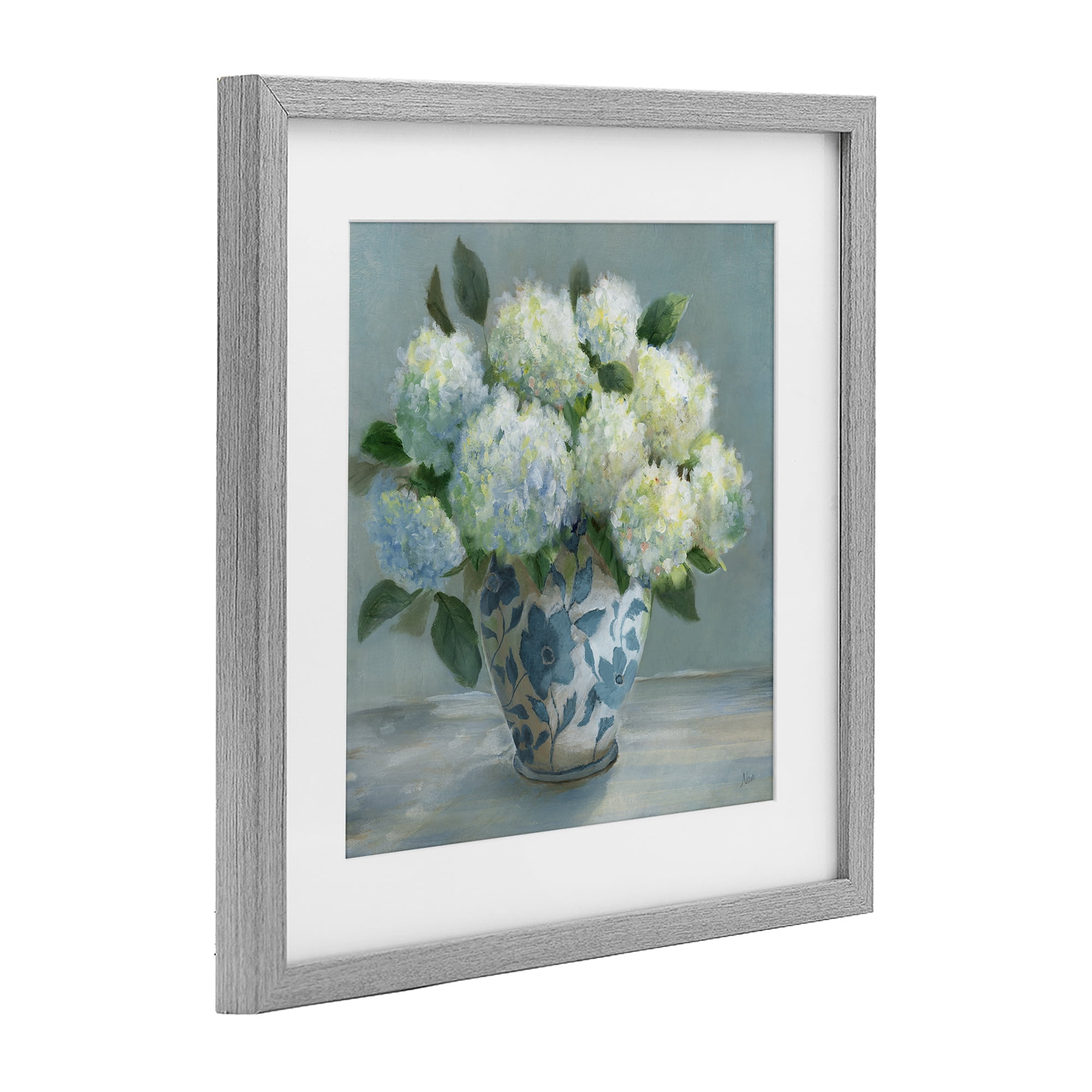Stupell Industries Hydrangeas in Elegant Vase Gray Framed Print Under Glass, design by Nan