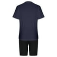 thumbnail image 3 of Penkiiy Women's 2 Piece Outfits Short Sleeve Tops Drawstring Wide Leg Short Matching Leisure Set With Pockets L Navy, 3 of 4