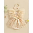 thumbnail image 4 of Suealasg Baby Girl Birthday Outfit Fly Sleeve Square-Neck Floral Embroidery Tulle Romper Dress with Bow Headband Summer Photoshoot Dress Clothes, 4 of 9