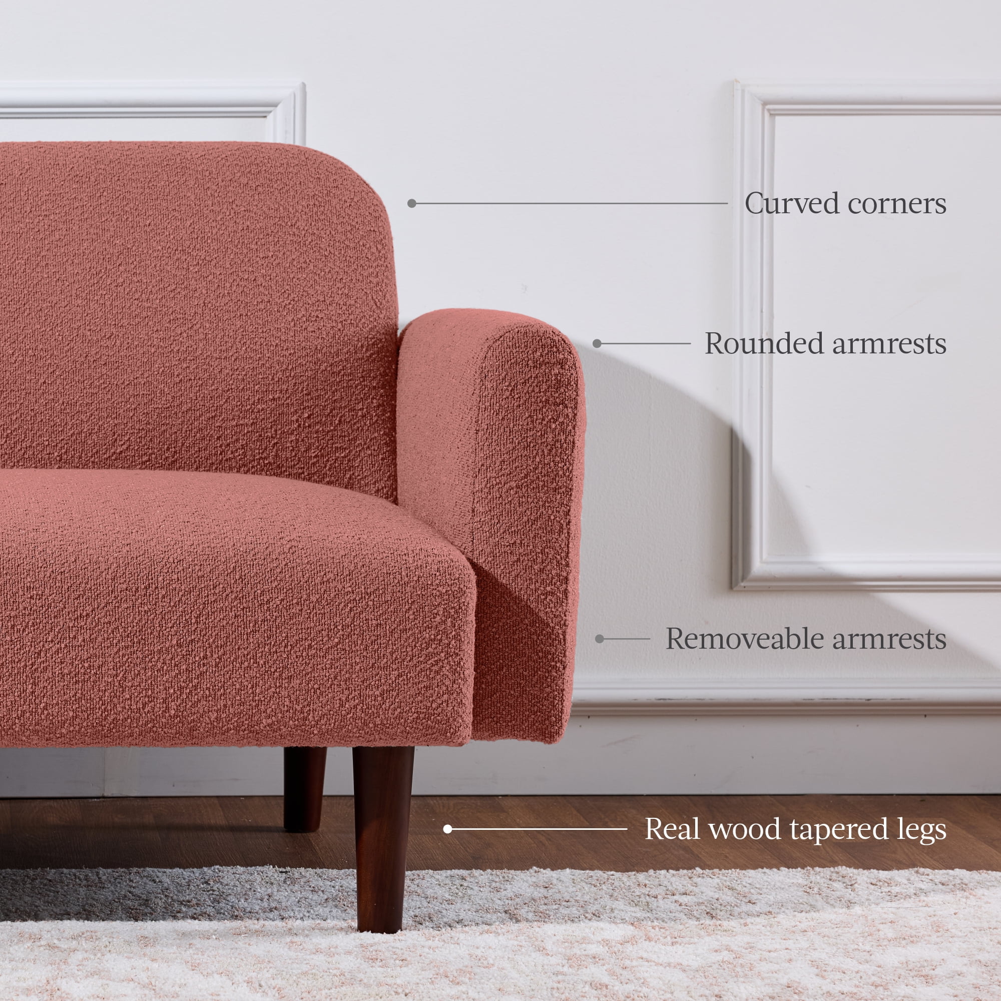 Best Choice Products Curved Convertible Futon, Boucle Fabric Split-Back Sleeper Bed - Mauve