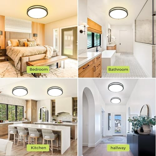 Hepside Flush Mount LED Ceiling Light with Remote, Dimmable 3000K-6500K Adjustable Ceiling Light Fixture, Timer, Night Light, 10 inch Black Ceiling Lamps for Kitchen Bathroom Bedroom Hallway, Black
