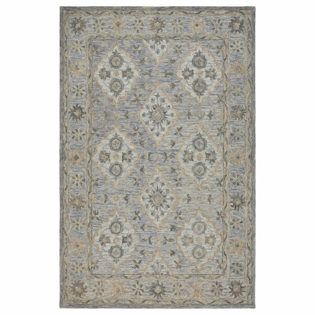 homeroots home decor 395908 5’ x 8’ Blue and Tan Traditional Area Rug