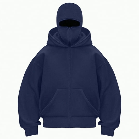 Towmus Balaclava Hoodie Zippe, Double Hooded Zip Jacket, Built-In Eye Mask, Full Zip Hooded Sweatshirt, Unisex