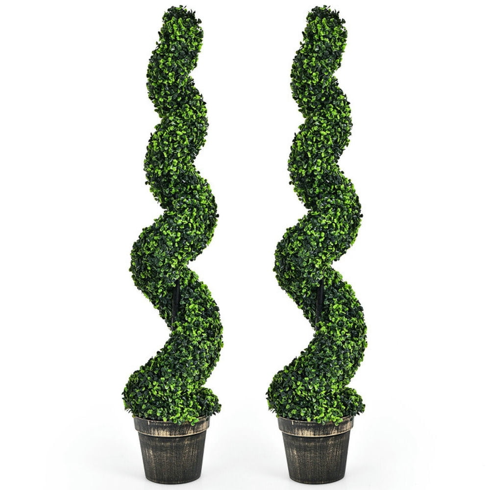 Barara King Artificial Plant, Tall Fake Plant, Indoor Home Décor, 2 Pack 4 Feet Artificial Spiral Boxwood Topiary Indoor Outdoor Decor
