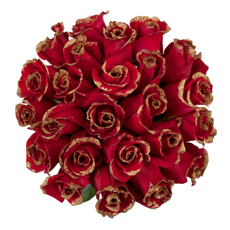 Roses 100 Stems of Red Farm Direct Fresh Cut Flowers with Hand Painted Gold  Glitter on the Bloom Tips by Bloomingmore