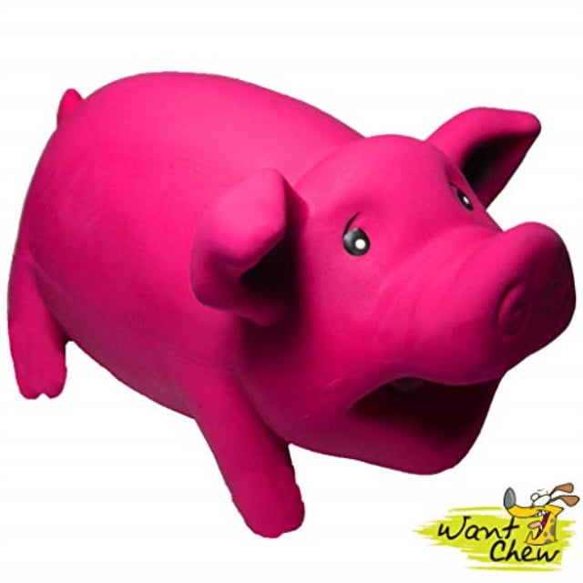 wantchew latex dog squeaky chew toys, oink oink pink pig red 6.89
