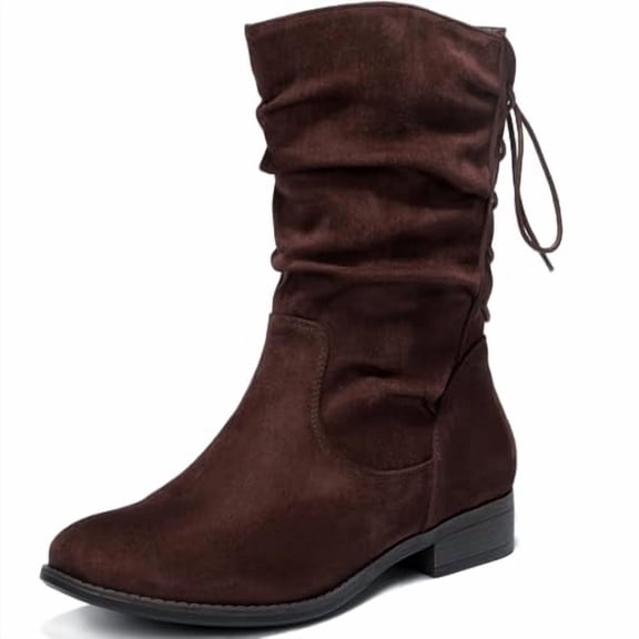 Love Steetly Women's Extra Wide Width Ankle Boots, Distressed Faux Suede, Slouchy Ruched Upper, Adjustable Back Lace-Up, Low Stacked Heel Casual Boots.