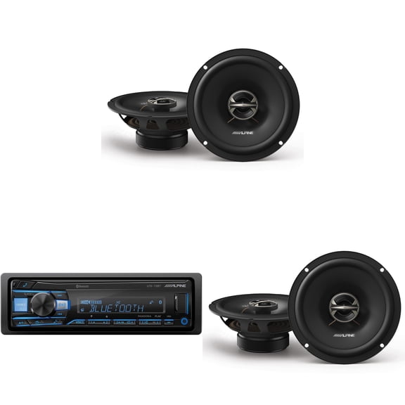 Alpine UTE-73BT Mech-less Digital Media Receiver with Bluetooth® Wireless Technology w/ (2) EL-E65-G Coaxial Speaker Set
