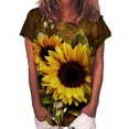 thumbnail image 1 of Hauts pour Femmes T-Shirt à Manches Courtes Col Rond Imprimé Tournesol Papillon Hauts d'Été pour Femmes, 1 of 4