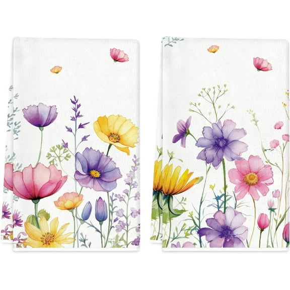 Spring Kitchen Towels 18x26 Inch Set of 2 Colorful Floral Flowers Dish Towels Farmhouse Summer Holiday Hand Cloths for Home Decoration