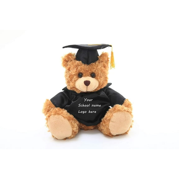 Plushland Plush Teddy Bear - Mocha Color for Graduation Day, Personalized Text, Name or Your School Logo on T-Shirt, Best for Any Grad School Kids, Boys, Girls