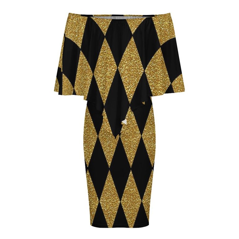 slim fit dress slacks Plus-Size Short Gold Wedding-Guest Dress 49775W Black Gold / 12W main image 0