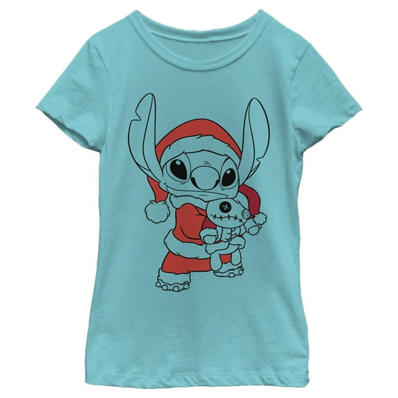Girl's Lilo & Stitch Scrump and Santa Graphic Tee Tahiti Blue X Small