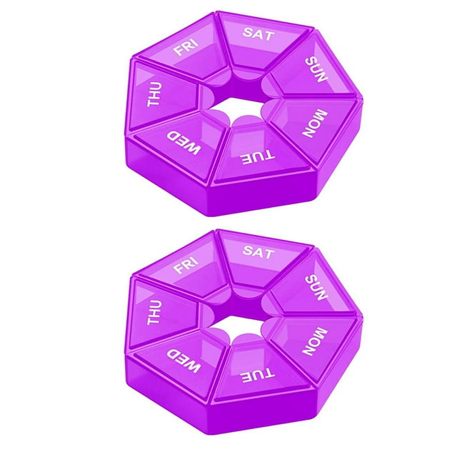 Dalazy 2pcs/set Pill Case Plastic portable tablet holder 7 Grid Tablet Box Portable Storage Tablet Holder Travel Organizer, Purple