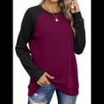 thumbnail image 3 of Sudadera Ligera de Larga con Cuello Redondo y Diseño Raglán con Bloques de Color para Mujer Rosa Roja XL, 3 of 10