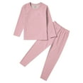 thumbnail image 5 of Miutii Kids Striped Thermal Underwear Set Boys Girls Long Johns Base Layer Long Sleeve T-Shirt Tops with Leggings Set Pink 3-4, 5 of 7