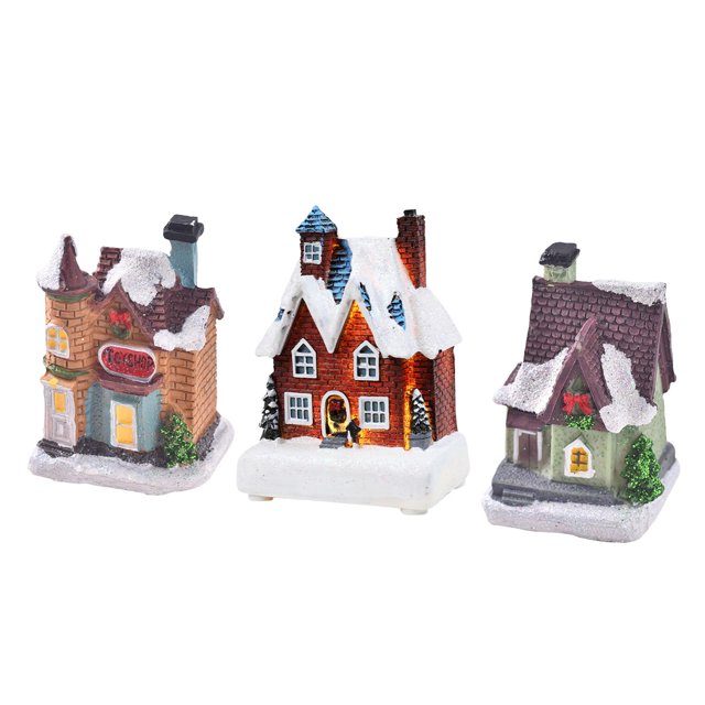 3 minifiguras de casa iluminadas para decorar el escritorio del festival. EstiloM